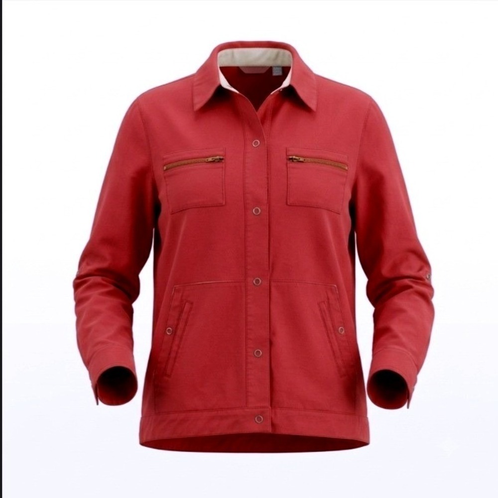Chico's Red Button Down Jacket Roll Tab Sleeve Pockets Cotton Women Size 0 US 4